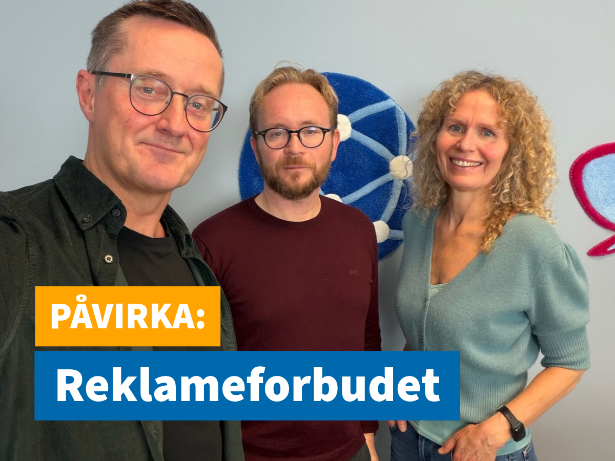 Deltakerne i podcastepisoden om reklameforbudet. Ingvar Midthun, Stig Erik Sørheim og Cecilie Widnes