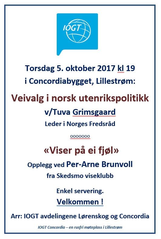 Møteplakat: Veivalg i Norsk utenrikspolitikk 5. november 2017