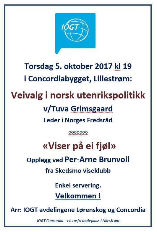 Møteplakat: Veivalg i Norsk utenrikspolitikk 5. november 2017